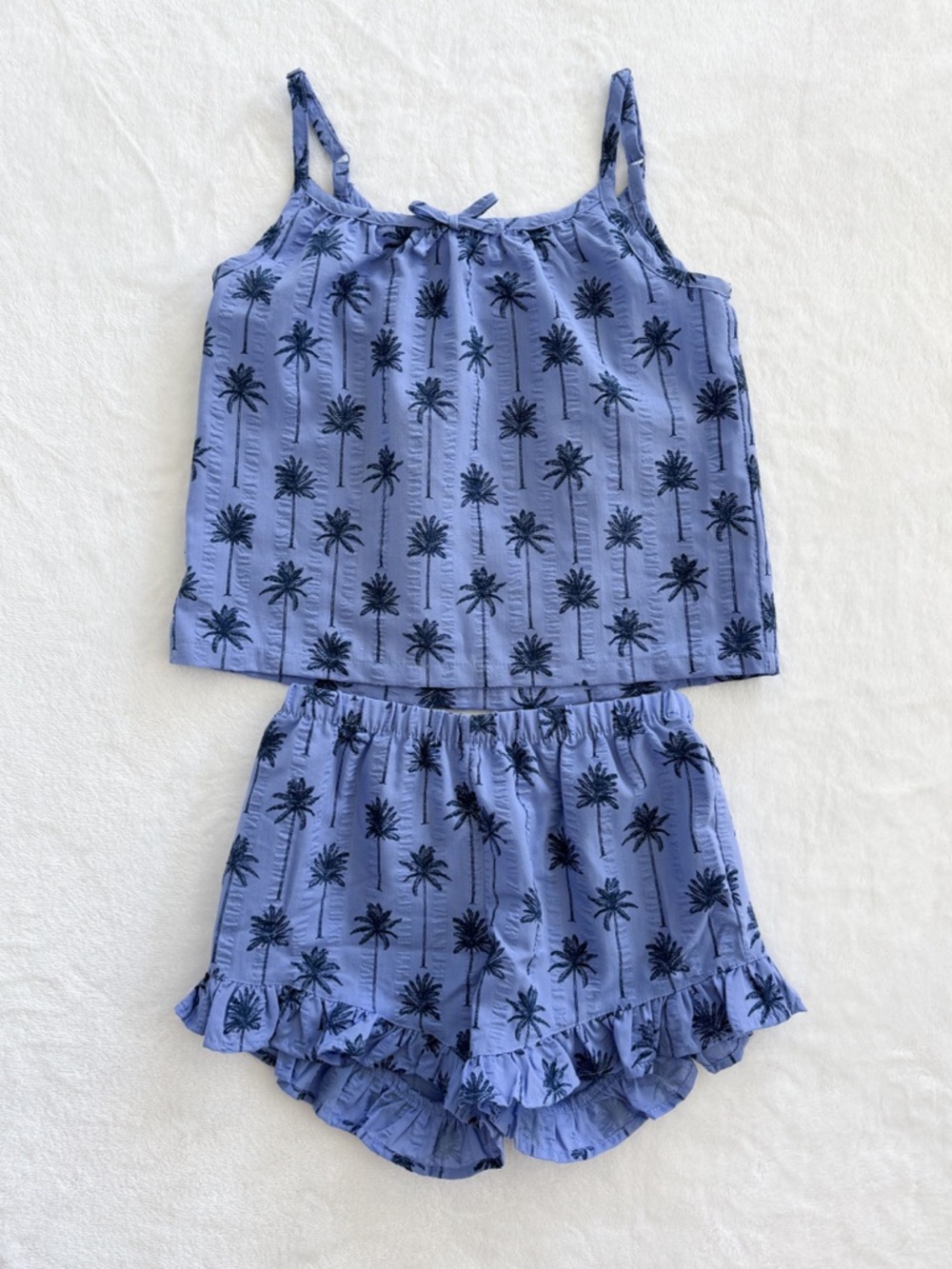 Girls Blue Palm Tree Pajama Set 2pc | Lounge Sleepwear/Swim Cover Up size 8